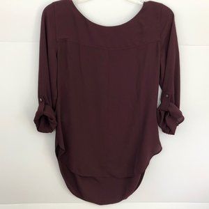 Loft NWT Dark Wine Scoop-neck Blouse w/Long Sleeve or Button up tab XS